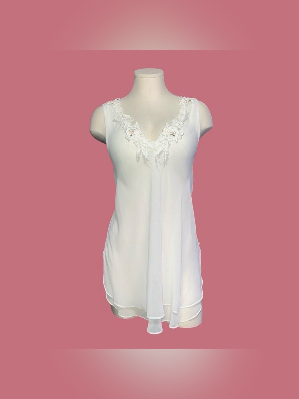 Source Unknown White Lace-Trim V-Neck Chemise